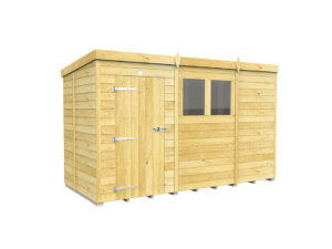 11ft x 5ft wooden pent shed in garden setting
