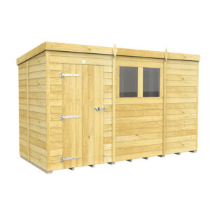11ft x 5ft wooden pent shed in garden setting