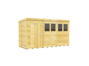 12ft x 5ft Pent Shed with tongue and groove cladding in garden.