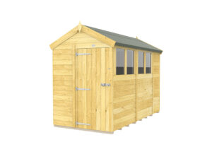 5ft x 10ft apex shed with tongue and groove cladding in garden.