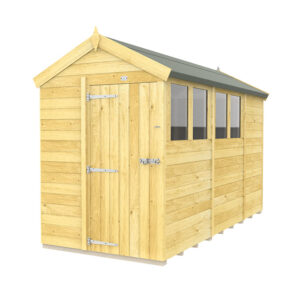 5ft x 11ft apex shed with timber panels and a pitched roof, placed in a tidy garden setting