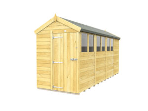 5ft x 15ft apex garden shed with wooden tongue and groove cladding.