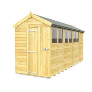 5ft x 15ft apex garden shed with wooden tongue and groove cladding.