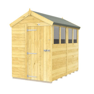 5ft x 8ft apex shed with a pitched roof and timber panels, ideal for long but narrow garden storage