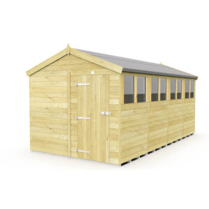 8ft x 16ft Apex Shed with timber cladding in garden