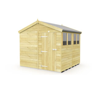 8ft x 8ft Apex Shed with tongue and groove cladding in a garden setting.