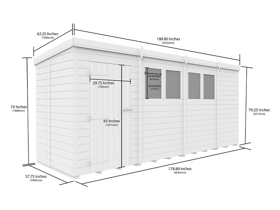 15ft x 5ft Pent Shed - Image 3