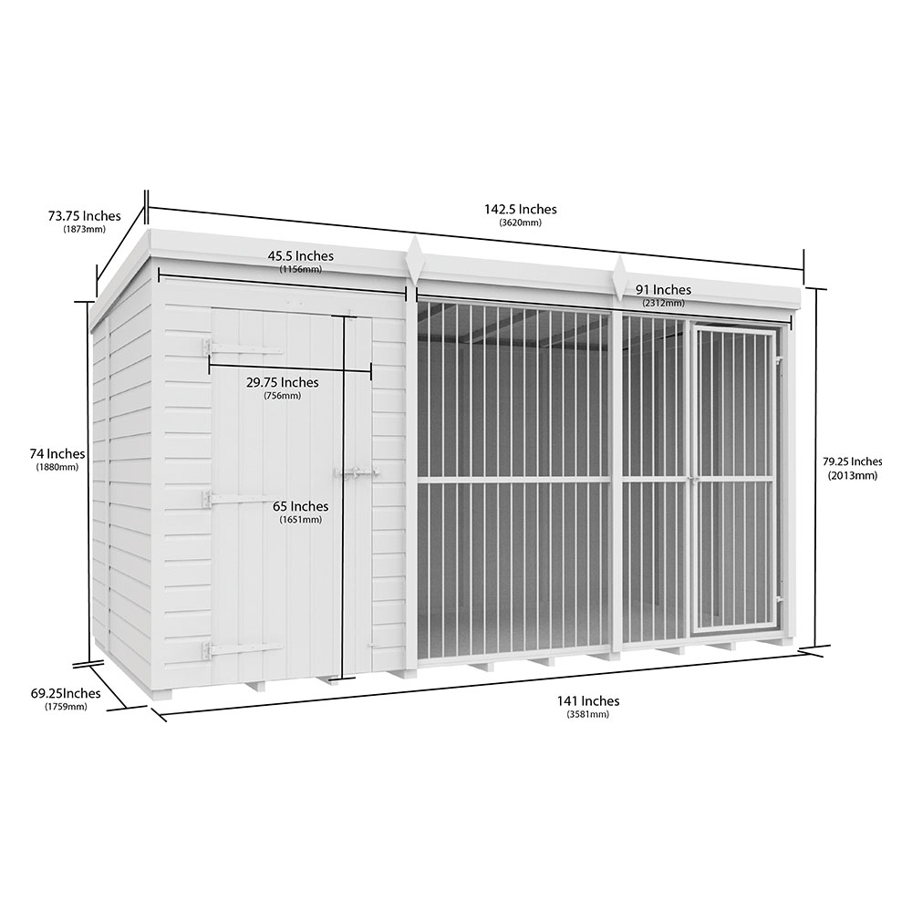 12ft X 6ft Dog Kennel and Run Full Height with Bars - Image 2
