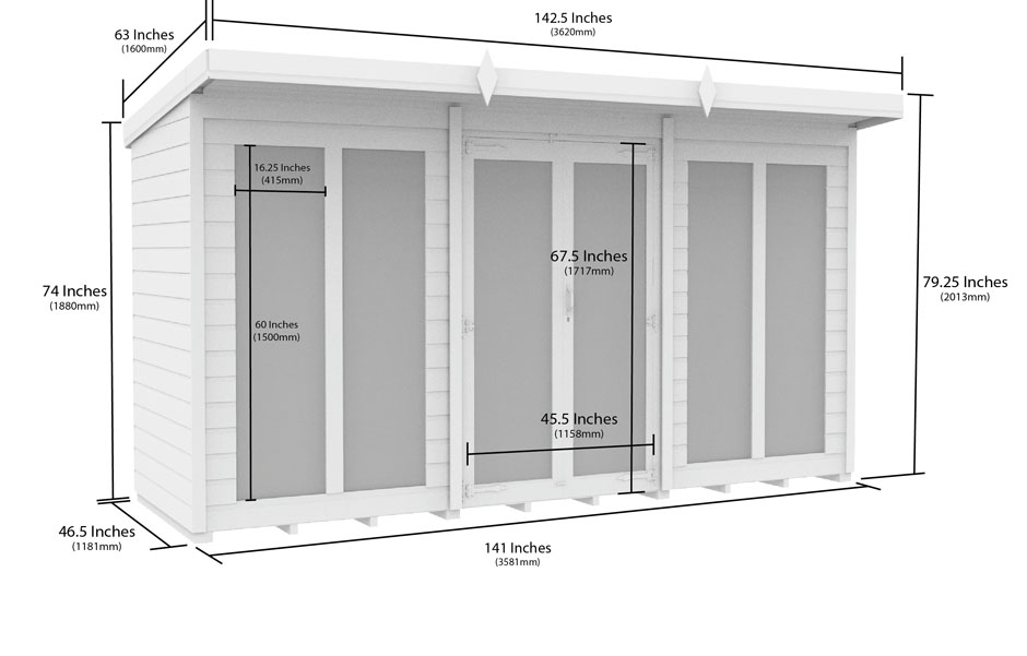 12ft x 4ft Pent Summer House (Full Height Window) - Image 2