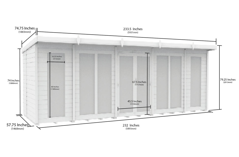20ft x 5ft Pent Summer House (Full Height Window) - Image 2
