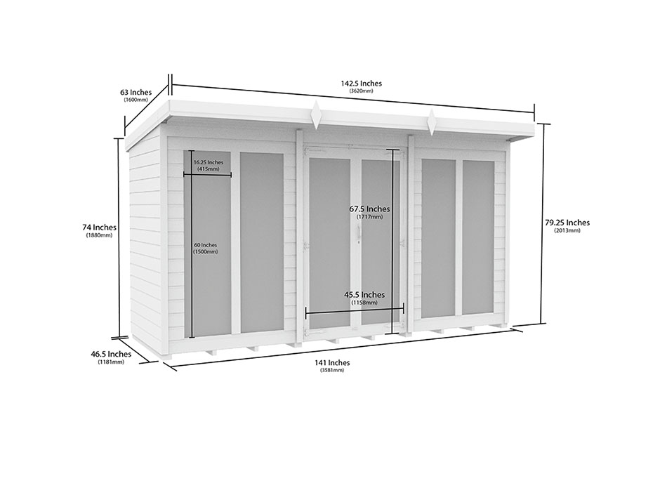 12ft x 4ft Pent Summer House Loglap (Full Height Window) - Image 5
