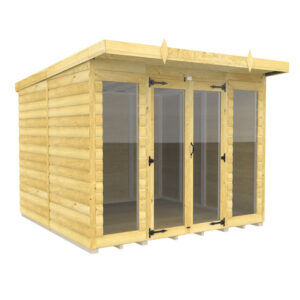 8ft x 8ft Pent Summer House Loglap (Full Height Window)