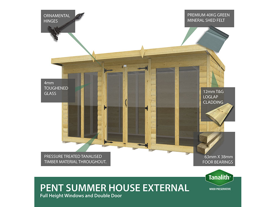 20ft x 8ft Pent Summer House Loglap (Full Height Window) - Image 7