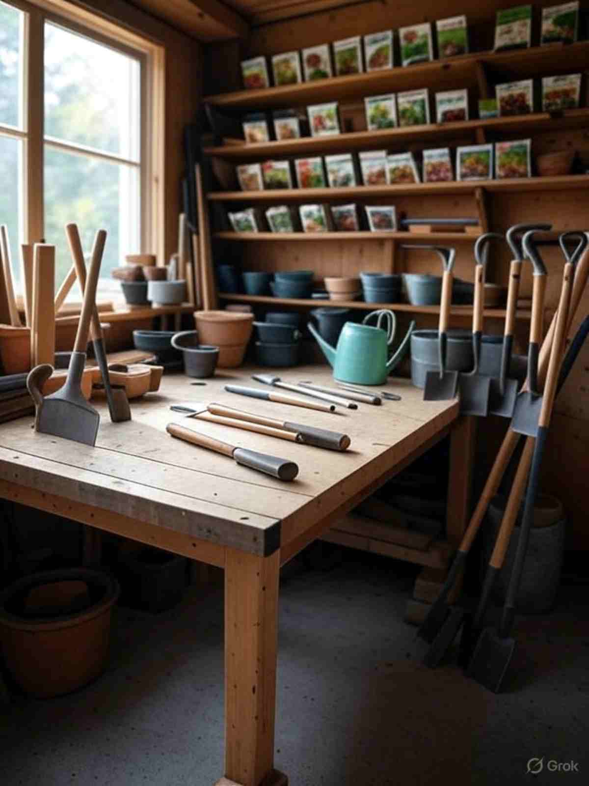 Shed interior with smart LED lighting installation for bright, energy-efficient illumination